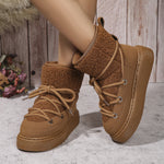 Fashion Lace-up Snow Boots Winter Flat Thick-soled Height-enhancing Cotton Shoes For Women Casual Warm Short Boot