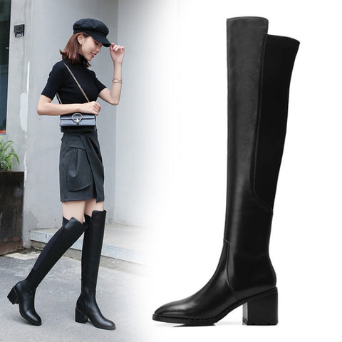 Chunky Heel Riding Boots Mid Heel Fashion Boots Over-the-knee Boots