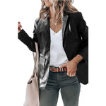 Elegant Slim-fit Lapel Single Breasted Solid Color PU Leather Long-sleeved Top