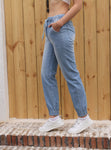 Casual Jeans Light Blue Elastic Waist String Trousers