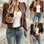 Jacket Women's Temperament Leisure Cardigan Solid Color Leather Coat