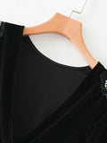 Beaded Shoulder Surplice Velvet Bodysuit - shop.livefree.co.uk