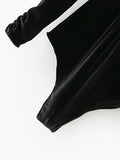 Beaded Shoulder Surplice Velvet Bodysuit - shop.livefree.co.uk