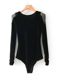 Beaded Shoulder Surplice Velvet Bodysuit - shop.livefree.co.uk