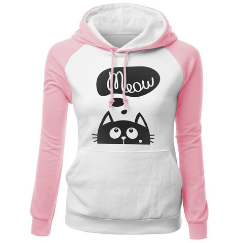 Autumn Winter New Hoodies For Women Sweatshirt Kawaii CAT MEOW Print Fashion Hoody Kpop Sweatshirts Raglan Harajuku Hoodie