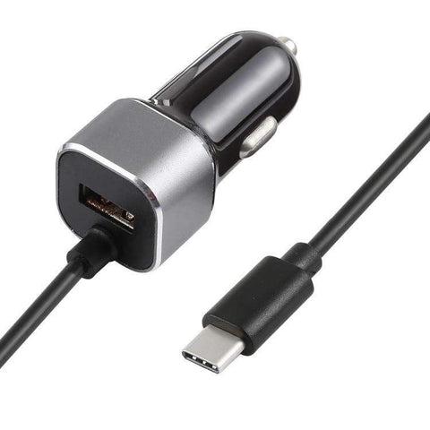 AMZER 2 in 1 USB Type-C 2.4A USB Car Charger Adapter - Black - shop.livefree.co.uk