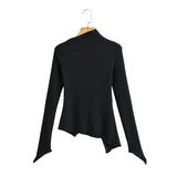 Autumn New Irregular Collar Solid Color Bandage Long Sleeve Knit Undercoat