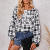 Autumn New Shirt Women's Fashion Plaid Round Neck Shirt Trendy