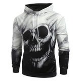 Fading Skull Print Long Sleeve Kangaroo Pocket Hoodie