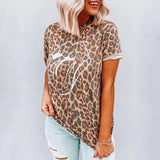 Summer New Women's Tops Leopard Lip Print Round Neck Short Sleeve T-Shirt