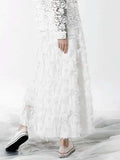 Autumn New Style Fried Street Fashion Eyelashes Lace Fringed Large Swing Design Skirt High Waist Long Skirt