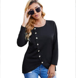 Fashion New Button Long Sleeve Casual Round Neck T-Shirt Casual Women's Top