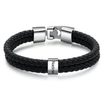 JewelOra Personalized Engraved Family Name Beads Bracelets Black Braided Leather Stainless Steel Bracelets for Men Fathers