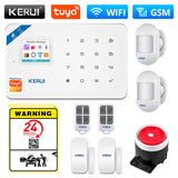 KERUI Tuya Smart WIFI GSM Security Alarm System Works With Alexa Home Burglar Motion Detector Smoke Door Window Sensor IP Camera