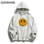 GONTHWID Zipper Pocket Smile Face Patchwork Fleece Hoodies Sweatshirts Streetwear Mens Hip Hop Casual Pullover Hooded Male Tops