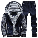 Winter Inner Fleece Hoodies Men New Casual Hooded Warm Sweatshirts Male Thicken Tracksuit 2PC Jacket+Pant Men Moleton Masculino