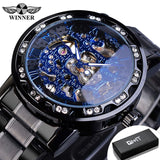 Winner Transparent Fashion Diamond Luminous Gear Movement Royal Design Men Top Brand Luxury Male Mechanical Skeleton Wrist Watch