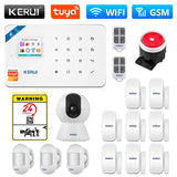 KERUI Tuya Smart WIFI GSM Security Alarm System Works With Alexa Home Burglar Motion Detector Smoke Door Window Sensor IP Camera