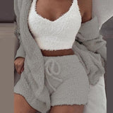 GAOKE Winter Autumn Three Pieces Set Hoodie Top And Short Tracksuit Women Set Elastic Waist Leisure 3 Piece Set Women Outfits