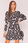 Black Balloon Sleeve Polka Dot Mini Dress - shop.livefree.co.uk