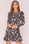 Black Balloon Sleeve Polka Dot Mini Dress - shop.livefree.co.uk