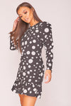 Black Balloon Sleeve Polka Dot Mini Dress - shop.livefree.co.uk