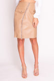 Nude Faux Leather Zip Front Midi Skirt - shop.livefree.co.uk