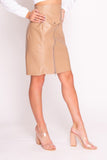 Nude Faux Leather Zip Front Midi Skirt - shop.livefree.co.uk