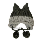 BomHCS Cute Fox Ears Beanie Winter Warm 100% Handmade Knit Hat