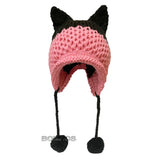 BomHCS Cute Fox Ears Beanie Winter Warm 100% Handmade Knit Hat