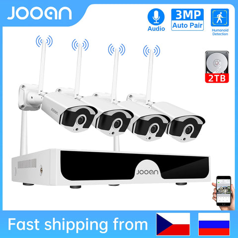 Jooan 10CH NVR 3MP 5MP Wireless CCTV System Audio Record Outdoor P2P Wifi IP Security Camera Set Video Surveillance Kit NVR Set