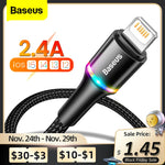 Baseus USB Cable For iPhone 12 11 13 Pro XS Max Xr X 8 7 6 LED Lighting Fast Charge Charger Date Phone Cable For iPad Wire Cord