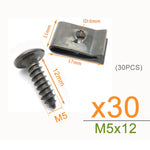 30/20/10 Sets Motorcycle Car Scooter ATV Moped Ebike Plastic Cover Metal Retainer Self-tapping Screw and Clips M4 M5 4.2mm 4.8mm