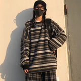 Unisex Women Striped Knit Sweater Spring Autumn Retro Hip Hop Pullovers Tops Female Oversize Ulzzang BF Couples Japanese