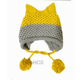 BomHCS Cute Fox Ears Beanie Winter Warm 100% Handmade Knit Hat