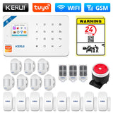 KERUI Tuya Smart WIFI GSM Security Alarm System Works With Alexa Home Burglar Motion Detector Smoke Door Window Sensor IP Camera