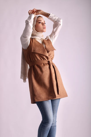 Suede Camel Belted Vest