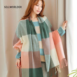 SELLWORLDER  Women Winter Scarf Girls Long Size Grid Patchwork Pattern Scarves & Wraps Fashion Accessories - shop.livefree.co.uk