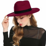 WELROG Black Red Fedora Hats For Women Imitation Wool Fedoras Panama Felt Hat Winter Men Jazz Hats Trilby Chapeau Femme Caps - shop.livefree.co.uk