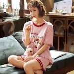 Summer Pyjamas Women Pink Bugs Bunny Pajama Set  Cute Cartoon Cotton Home Clothes Girl's Sleepwear - shop.livefree.co.uk