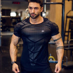 Compression Quick dry T-shirt Men Running Sport Skinny Short Tee Shirt Male Gym Fitness Bodybuilding Workout Black Tops Clothing - shop.livefree.co.uk