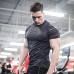 Compression Quick dry T-shirt Men Running Sport Skinny Short Tee Shirt Male Gym Fitness Bodybuilding Workout Black Tops Clothing - shop.livefree.co.uk