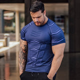 Compression Quick dry T-shirt Men Running Sport Skinny Short Tee Shirt Male Gym Fitness Bodybuilding Workout Black Tops Clothing - shop.livefree.co.uk