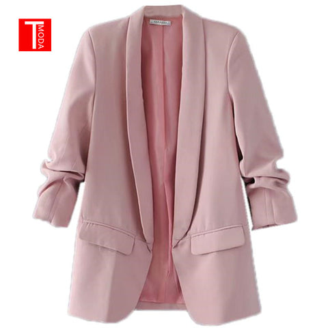 Pink Shawl Collar Elegant Office Ladies Workwear Blazer Long Sleeve Regular Fit - shop.livefree.co.uk