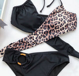 Leopard Tankini Swimsuit Women Push Up Bikini Cross Lace Up Swimming