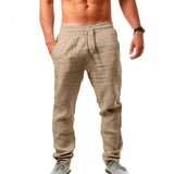 Men's Cotton Linen Pants Summer Solid Color Breathable Linen Trousers Male Casual Elastic Waist Fitness Pants Hip-Hop Streetwear