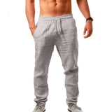 Men's Cotton Linen Pants Summer Solid Color Breathable Linen Trousers Male Casual Elastic Waist Fitness Pants Hip-Hop Streetwear