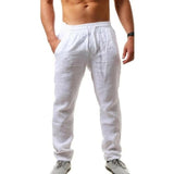 Men's Cotton Linen Pants Summer Solid Color Breathable Linen Trousers Male Casual Elastic Waist Fitness Pants Hip-Hop Streetwear