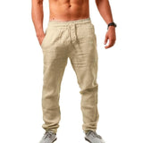 Men's Cotton Linen Pants Summer Solid Color Breathable Linen Trousers Male Casual Elastic Waist Fitness Pants Hip-Hop Streetwear