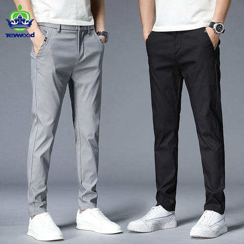 Autumn 2021 New Casual Pants Men Cotton Classic Style Fashion Business Slim Fit Straight Cotton Solid Color Brand Trousers 38